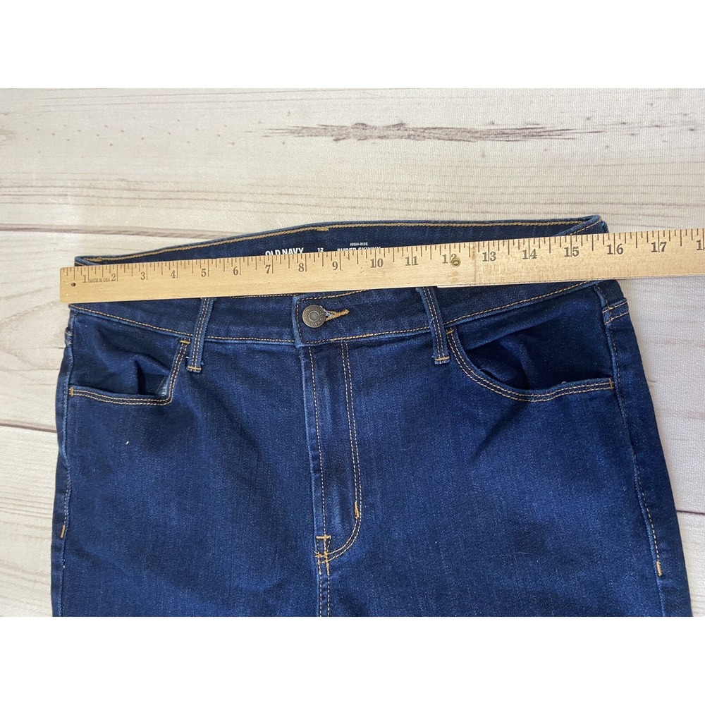 Old Navy Women's Size 12 w32 Dark Wash Blue Denim High Rise Super Skinny Jeans - Picture 3 of 9